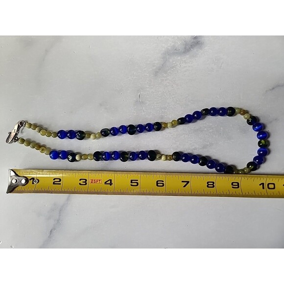 925 Sterling Silver Clasp Serpentine & Glass Beaded Necklace Vintage - Picture 9 of 10